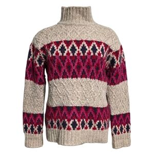 EUC FAHERTY FROST FAIR ISLE WOOL ALPACA TURTLENECK SWEATER SZ S